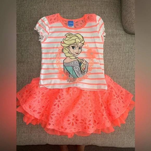 NWOT Disney Elsa Dress - White and Neon Orange size 6x - Picture 1 of 7
